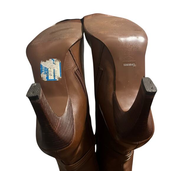 Vintage Bronx Brown Camel Leather Knee High Pointed Toe Boots Size 9.5 - Picture 6 of 8